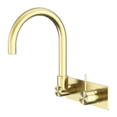 Mecca Wall Basin/Bath Nero Mixer Swivel Spout Handle Up - Brushed Gold